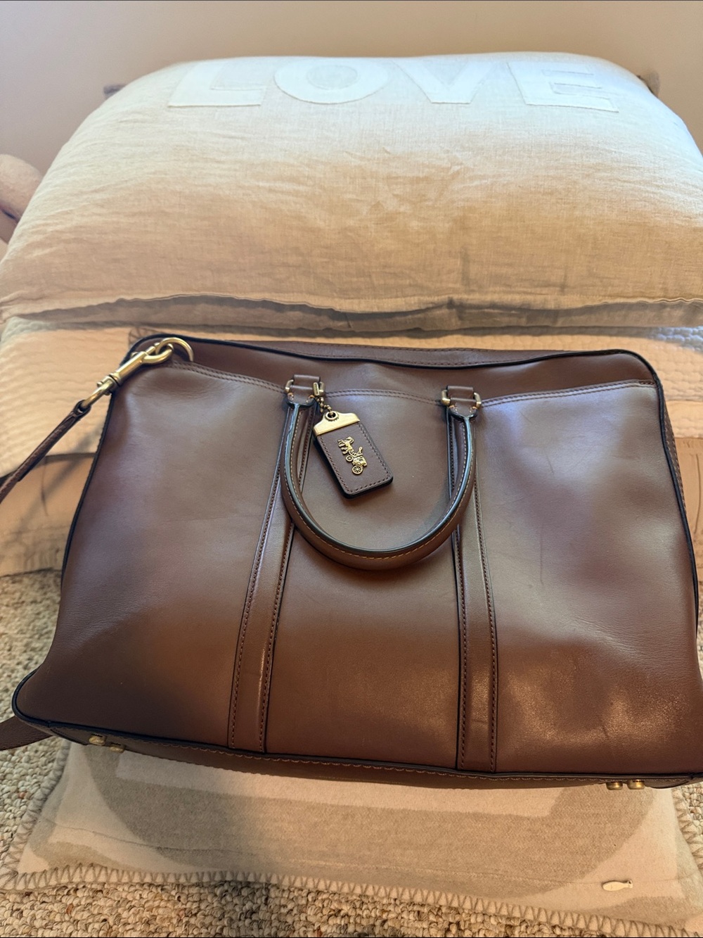 Coach Brown Leather Men’s Briefcase with Gold Hardware